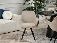 Krzesło boucle z podłokietnikami MIRA BEŻOWY - CZARNY - wygodne krzesło tapicerowane