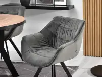Krzesło welurowe NADIA SZARE - CZARNA PODSTAWA - kubełkowe siedzisko
