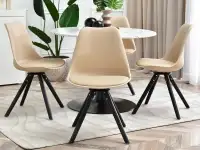Krzesło obrotowe do kuchni LUIS ROT BEŻOWE - CZARNE NOGI - w aranżacji ze stołem CRISTOBAL