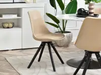 Krzesło obrotowe do kuchni LUIS ROT BEŻOWE - CZARNE NOGI - w aranżacji ze stołem CRISTOBAL