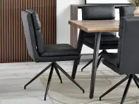 Loftowe krzesło ze skóry RALPH CZARNE NA STALOWEJ NODZE - bok krzesła