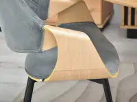 Krzesło SZARE WELUROWE RENZO GIĘTE DREWNO DĄB - drewniane boczki
