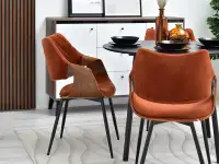 Welurowe krzesło z drewnem giętym RENZO MIEDŹ - ORZECH - nowoczesna bryła krzesła