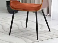 Welurowe krzesło z drewnem giętym RENZO MIEDŹ - ORZECH - czarna podstawa