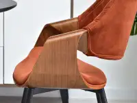 Welurowe krzesło z drewnem giętym RENZO MIEDŹ - ORZECH - krzesło z drewna giętego