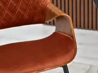 Welurowe krzesło z drewnem giętym RENZO MIEDŹ - ORZECH - detale