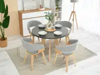 Modne szare krzesło boucle ROBIN PODSTAWA - DĄB - szare krzesła do stołu