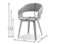 Modne szare krzesło boucle ROBIN PODSTAWA - DĄB - wymiary