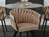 Krzesło plecione welurowe ROSA CAPPUCCINO - czarny stelaż - bryła siedziska