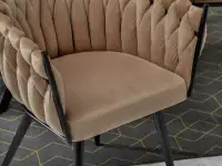 Krzesło plecione welurowe ROSA CAPPUCCINO - czarny stelaż - siedzisko
