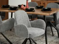Obrotowe krzesło SONIA SZARE - CZARNA PODSTAWA - krzesło tapicerowane do jadalni