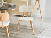 Komfortowe krzesło boucle WOODY KREMOWY - DĄB - wygodne krzesło