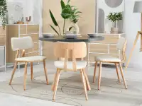 Komfortowe krzesło boucle WOODY KREMOWY - DĄB - komplet krzeseł