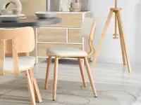 Komfortowe krzesło boucle WOODY KREMOWY - DĄB - jasne krzesło