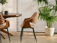 Krzesło z przeszyciami BRĄZOWY VINTAGE RENZO ORZECH - CZARNY - designerskie ażurowe oparcie
