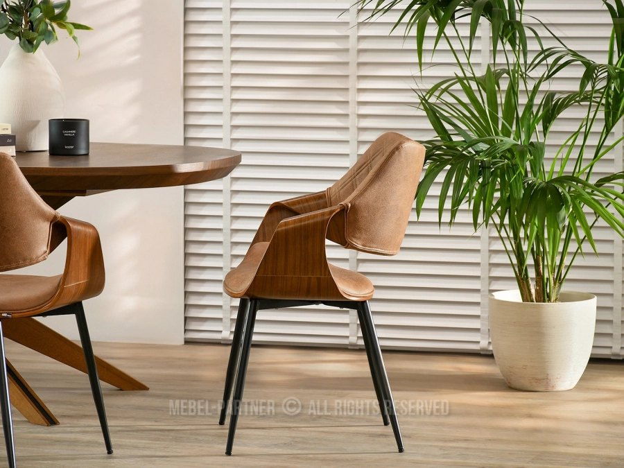 Krzesło z przeszyciami BRĄZOWY VINTAGE RENZO ORZECH - CZARNY - designerskie ażurowe oparcie