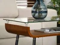 Ława prostokątna szklana z drewnianą półką LARUS ORZECH - CZARNY - półka