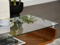 Ława prostokątna szklana z drewnianą półką LARUS ORZECH - CZARNY - szkło