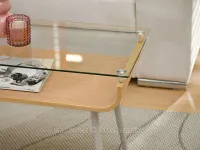 Drewniana ława ze szklanym blatem LARUS DĄB - SZARA NOGA - blat zamontowany do korpusu stolika 