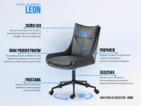 CZARNY DREWNIANY fotel biurowy LEON EKOSKÓRA - CHROM - funkcje fotela do pracy w biurze