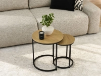 Loftowy komplet okrągłych stolików kawowych DĄB KAREL S CZARNY - blaty o średnicy 45 i 32 cm