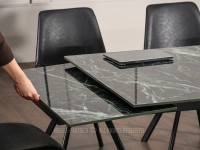 Marmurowy ZIELONY stół rozkładany ceramiczny ELIAN CZARNY - chowana wkładka na siłownikach