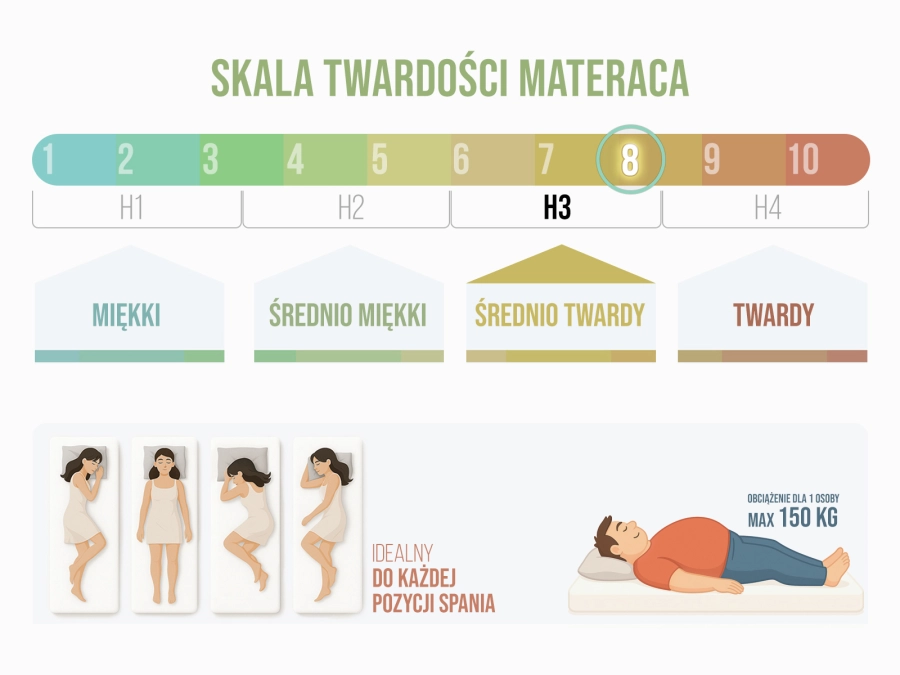 Średni stopień twardości i precyzyjne wsparcie dla komfortowego snu