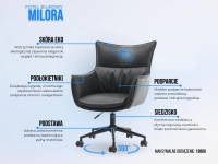 CZARNY skórzany fotel biurowy obrotowy MILORA NOGA CZARNY - funkcje fotela obrotowego