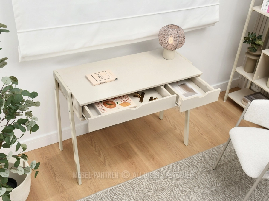Funkcjonalne i designerskie kremowe biurko gabinetowe