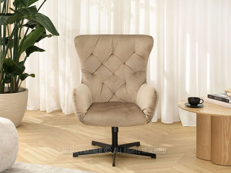 Fotel z weluru ARON BEŻ - CZARNY stelaż - elegancki design