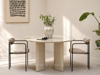 Modny okrągły stół o płynnych liniach NAOMI BEŻOWY POŁYSK - nowoczesny design idealny do salonu 