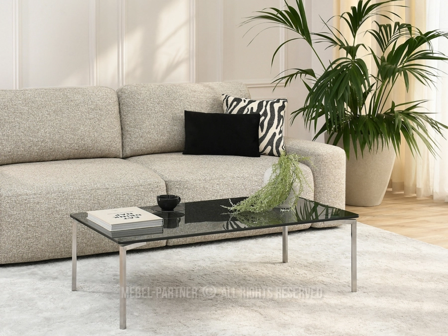 Modny stolik kawowy DYMIONE SZKŁO ONYX STAL SZCZOTKOWANA - nowoczesny design