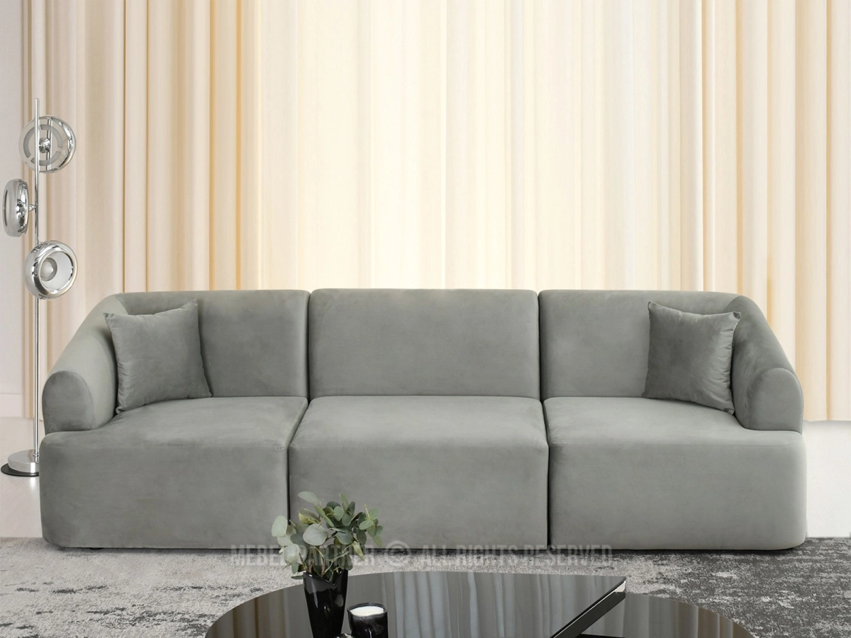 Modułowa SZARA sofa welur GRAY - 2 poduszki - w aranżacji