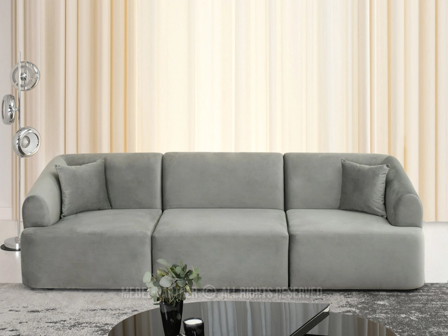 Szara sofa z weluru do eleganckiego salonu