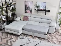 Narożnik LIVIO STANDARD SZARY pikowany w nowoczesnym stylu - obszerna powierzchnia spania