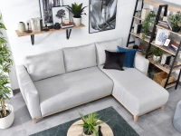 Narożnik STOCKHOLM POPIEL z funckcją spania do salonu - w aranżacji z regałami BERG