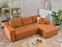 DESIGNERSKI NAROŻNIK CRAFT ROZKŁADANY POMARAŃCZOWY SZTRUKS Z CZARNYMI STOPKAMI - widok z góry