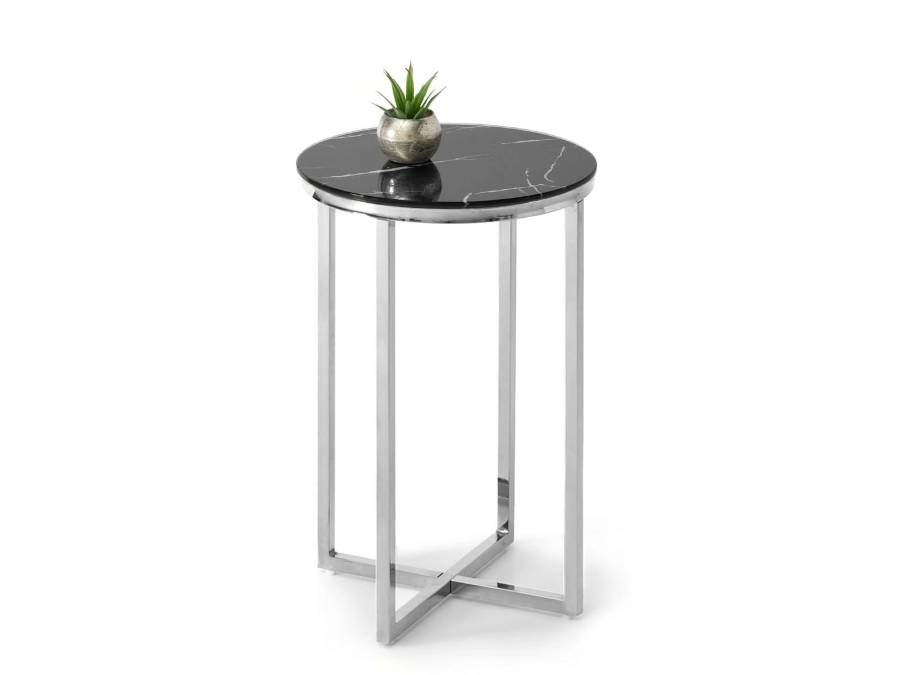 Stolik boczny glamour CLARIS CZARNY MARMUR - CHROM
