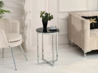 Stolik boczny glamour CLARIS CZARNY MARMUR - CHROM - w aranżacji z fotelem LAZAR