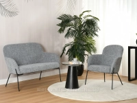 Nowoczesna sofa dwuosobowa BIAGIO SZARY CZARNE NOGI - w aranżacji z konsolą IBEN i fotelem BIAGIO