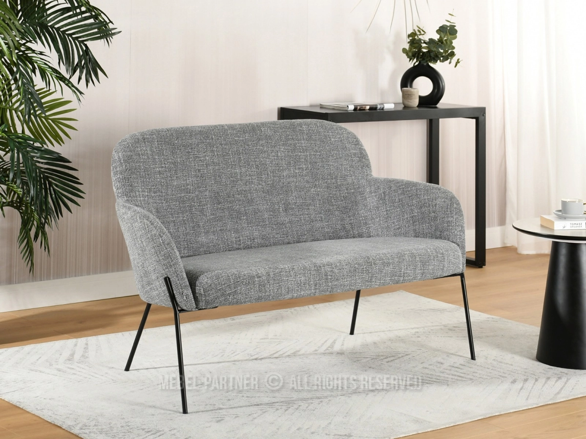 Nowoczesna sofa dwuosobowa BIAGIO SZARY CZARNE NOGI - w aranżacji z konsolą IBEN