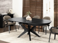 Nowoczesny stół okrągły rozkładany do salonu VALERIS CZARNY - designerski owalny stół w aranżacji z krzesłami MARTIN