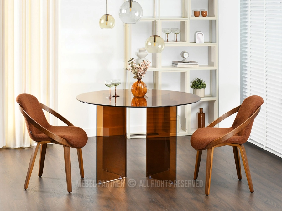 Designerski okrągły stół z bursztynowego szkła do stylowych wnętrz