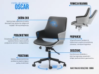 CZARNY skórzany fotel biurowy z podłokietnikami OSCAR ORZECH - funkcje obrotowego fotela do biura