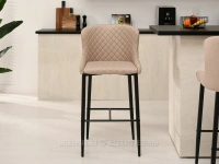 Pikowane krzesło barowe z oparciem LUIGI BEŻ EKOSKÓRA - wygodny hoker kuchenny