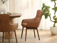 Ponadczasowe krzesło z ekoskóry BRĄZOWY CORDIA NOGI ORZECH - elegancki design