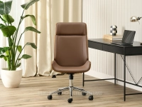 Praktyczny fotel biurowy z ekoskóry BRĄZ AUSTIN ORZECH - CHROM - nowoczesny design