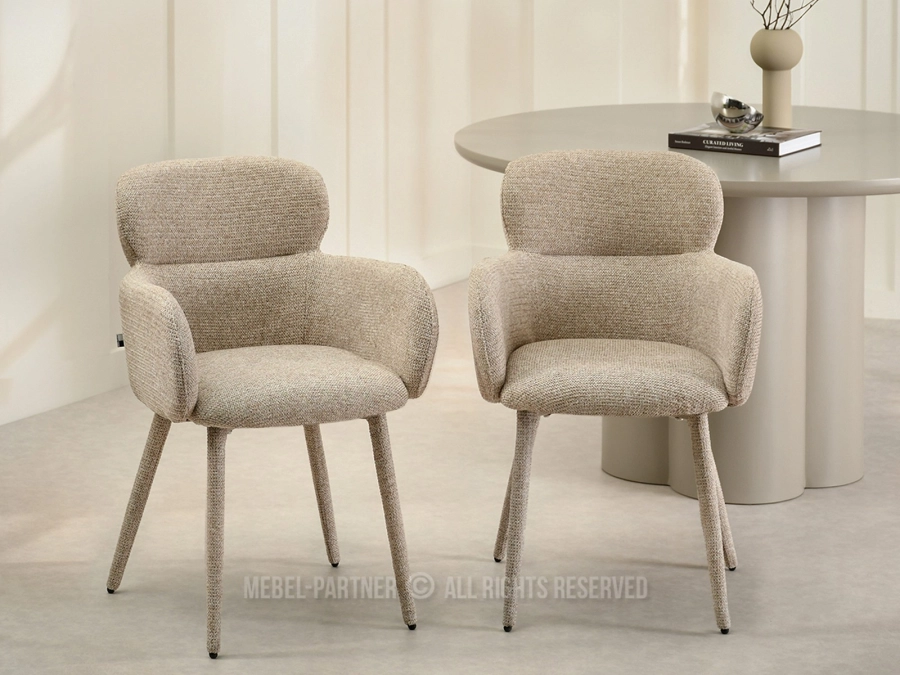 Przytulne krzesło w stylu soft minimalism KALEO BEŻOWY MELANŻ - designerskie krzesło o kubełkowym kształcie