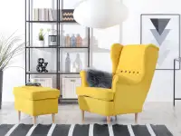 Pufa w nowoczesnym stylu do salonu MALMO żółta - w aranżacji z fotelem MALMO