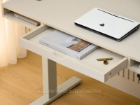 Regulowane biurko z szufladą i portem USB OTSO 120 KREM - duża szuflada 
